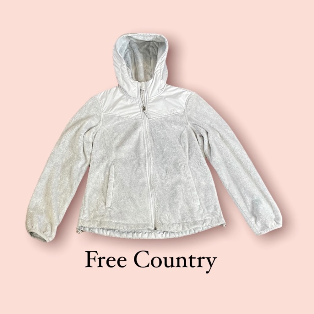 FREE COUNTRY WOMENS Full Zip Hoodie Fleece Jacket Light Gray Silver Size Small